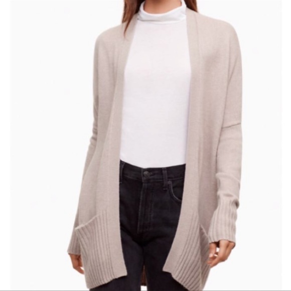 AZURE SKIES Aritzia Cashmere Angora blend Open Cardigan Sz XXS in oatmeal color. - Picture 11 of 14